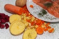 salmon dish with potatoes and carrots Royalty Free Stock Photo