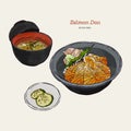 Salmon donburi set, hand draw sketch vector Royalty Free Stock Photo