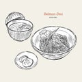 Salmon donburi set, hand draw sketch vector Royalty Free Stock Photo