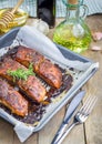 Salmon fillet with balsamic-honey sauce, baked