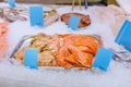 Salmon Fillet in Ice on the supermarket counter Royalty Free Stock Photo