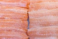 Salmon Fillet in Ice on the supermarket counter. Fillet of red fish in the ice in the supermarket. Marine healthy food Royalty Free Stock Photo