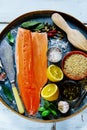 Salmon fillet and ingredients Royalty Free Stock Photo