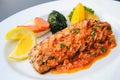 Salmon fillet with panang curry sauce thai style Royalty Free Stock Photo
