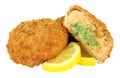 Salmon Fish Cakes With Melt In The Middle Watercress Sauce Royalty Free Stock Photo