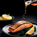 Salmon Fish Delicious Sea Food Breath Taking Mouth Watering Gourmet Meals Hyperrealistic Grilled Salmon Platter with Fresh Vegetab