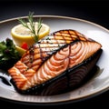 Salmon Fish Delicious Sea Food Breath Taking Mouth Watering Gourmet Meals Hyperrealistic Grilled Salmon Platter with Fresh Vegetab Royalty Free Stock Photo