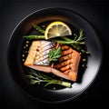 Salmon Fish Delicious Sea Food Breath Taking Mouth Watering Gourmet Meals Hyperrealistic Grilled Salmon Platter with Fresh Vegetab