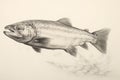 Salmon fish drawing, Salmon fish pencil drawing vintage. Generative Ai