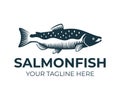 Salmon, fish and fishing, logo template. Underwater world, river and marine life, nature, vector design