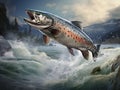 Salmon fish jumping out of water Royalty Free Stock Photo