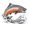 Salmon fish mascot in retro style isolated on white background, such logo Royalty Free Stock Photo