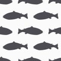 Salmon fish silhouette seamless pattern. Seafood meat. Background for craft food packaging