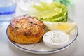 Salmon fishcake burger Royalty Free Stock Photo
