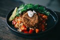 Salmon fishcakes with oat and salad