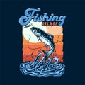 Salmon fishing, hand drawn line style with digital color