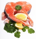 Salmon. Fresh raw salmon red fish steak. Royalty Free Stock Photo