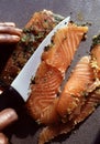 Salmon gravlax with maple syrup