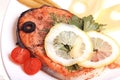 Salmon grilled white background