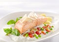 Salmon in herb cream sauce Royalty Free Stock Photo