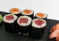 Salmon Hosomaki Sushi or Thin Maki Sushi Rolls Isolated Royalty Free Stock Photo