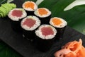 Salmon Hosomaki Sushi or Thin Maki Sushi Rolls Isolated Royalty Free Stock Photo