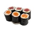 Salmon Hosomaki Sushi or Thin Maki Sushi Rolls Isolated Royalty Free Stock Photo