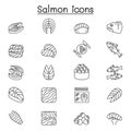 Salmon icon set in thin line style