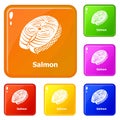 Salmon icons set vector color