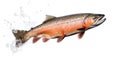 A salmon jumping out of the water isolated on white background. Salmon fish. Generative Ai Royalty Free Stock Photo