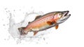 A salmon jumping out of the water isolated on white background. Salmon fish. Generative Ai Royalty Free Stock Photo