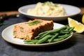 salmon loaf with a side of green beans