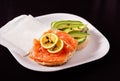 Brined salmon lox on a bagel with avocado Royalty Free Stock Photo