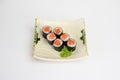 Salmon maki sushi roll seaweed with japanese rice Royalty Free Stock Photo