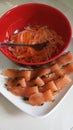 Salmon marinated with dill and a salad of carrot and radish Royalty Free Stock Photo