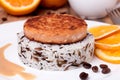 Salmon medallion with mixed cooked rice on white plate Royalty Free Stock Photo