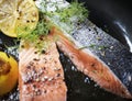 Salmon mixed with seasoning food photography recipe idea Royalty Free Stock Photo