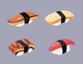 Salmon nigiri sushi tuna nigiri sushi tamago nigiri sushi tempura nigiri sushi egg vector illustration seafood japanese