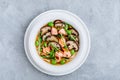 Salmon Noodle Soup with shiitake mushrooms, edamame beans and green onion Royalty Free Stock Photo
