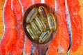 Salmon oil capsules Royalty Free Stock Photo