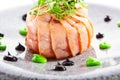 Salmon olivier salad with sauces