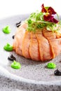 Salmon olivier salad with sauces