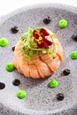 Salmon olivier salad with sauces