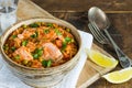 Salmon and orzo stew Royalty Free Stock Photo