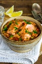 Salmon and orzo stew Royalty Free Stock Photo