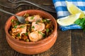 Salmon and orzo stew Royalty Free Stock Photo