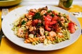 Salmon pasta with dried tomatoes Royalty Free Stock Photo