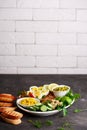 Salmon platter with vegetables and eggs  .selective focus Royalty Free Stock Photo