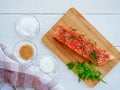 Salmon prepared for curing top view