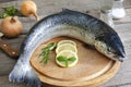Salmon raw fish on cutting board Royalty Free Stock Photo